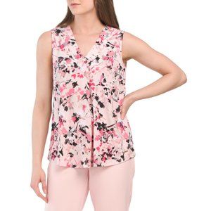 ANNE KLEIN Pink Floral Pleat Front Shell Top